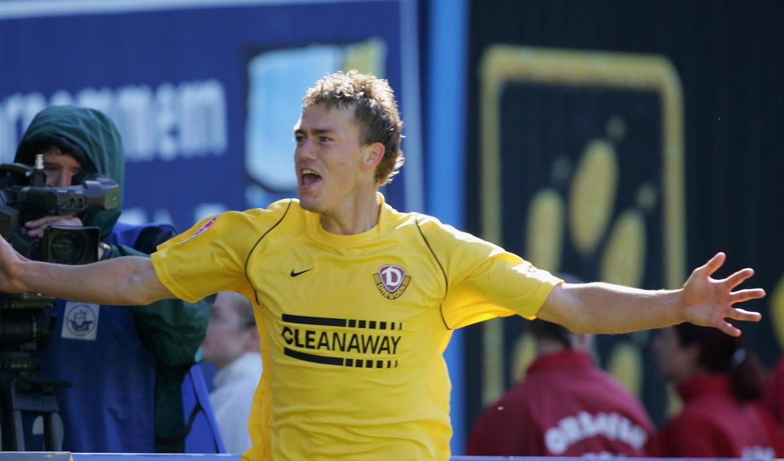 Pavel Pergl 14 maj 2006 när gjort mål för Dynamo Dresten i en match mot Hansa Rostock i Rostock, Tyskland. Foto: Stuart Franklin/Bongarts/Getty Images