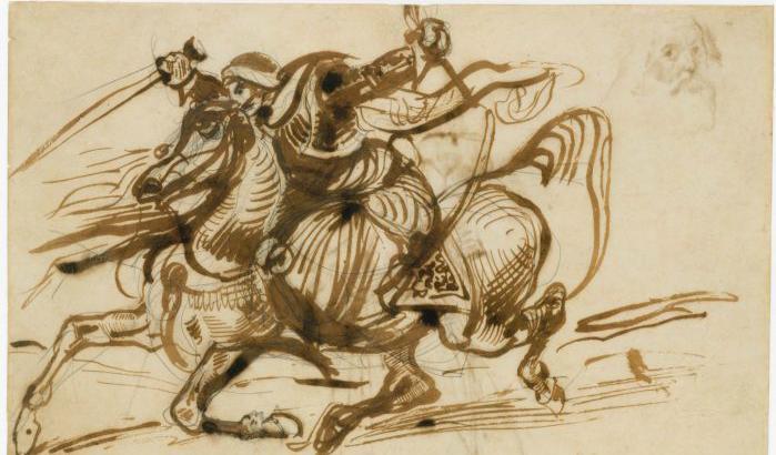


"The Giaour on Horseback," 1824–26, by Eugène Delacroix (French, 1798– 1863). Pen and iron gall ink with wash over graphite, 7 15/16 inches by 12 inches. Foto: Metropolitan Museum of Art                                                                                                                                    