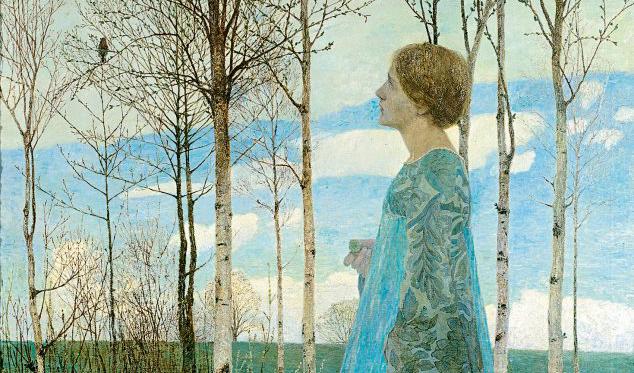 Heinrich Vogeler, "Vår" (detalj), 1897. Olja på duk, 175 x 150 cm. Niedersächsische Sparkassenstiftung und Waldemar Koch Stiftung. Deponerad vid Heinrich Vogeler Stiftung Haus im Schluh Worpswede.