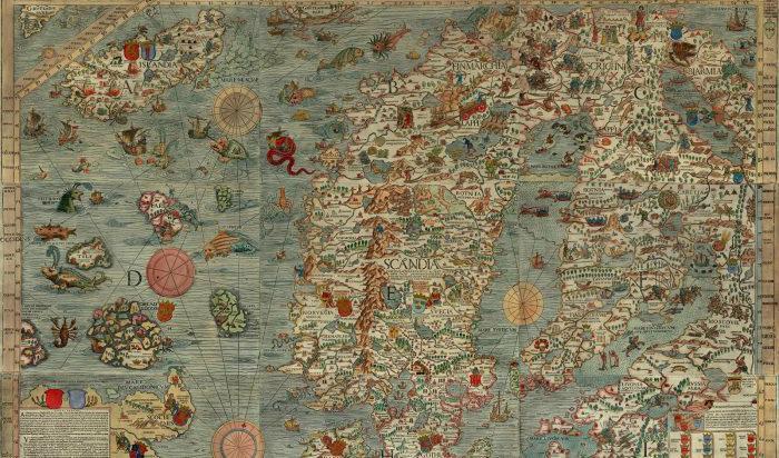 






Myter har alltid varit vår karta över det okända. En detalj från Lenox Globe, den näst eller tredje äldsta   världskartan, som man tror skapades 1510.                                                                                                                                                                                                                                                                                                                    