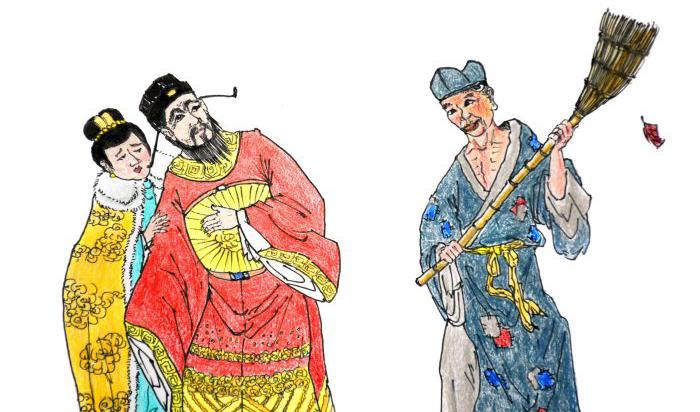 Den galna munken som sopade ut minister Qin och hans hustru ur templet är en välkänd kinesisk legend. Illustration av Sun Mingguo/The Epoch Times