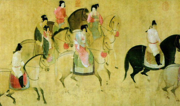 
”Vårutflykt i Tanghovet” målad av Zhang Xuan under kejsare Xuanzongs era. (Public Domain)                                                