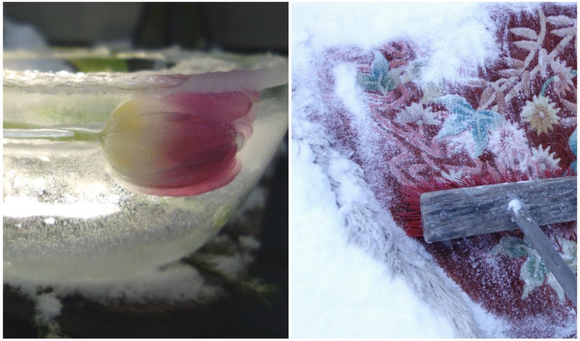 



Passa på att göra vackra islyktor eller konstverk i is. Mattorna rengör du enkelt med snö, utan kemikalier och utan att behöva lyfta tunga, våta mattor. Foto: Eva Sagerfors                                                                                                                                                                                                