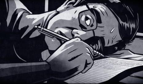 Animering av Sun Yi när han i smyg skrev ett SOS-brev i sängen mitt i natten på tvångsarbetslägret Masanjia. Foto: Flying Cloud Productions