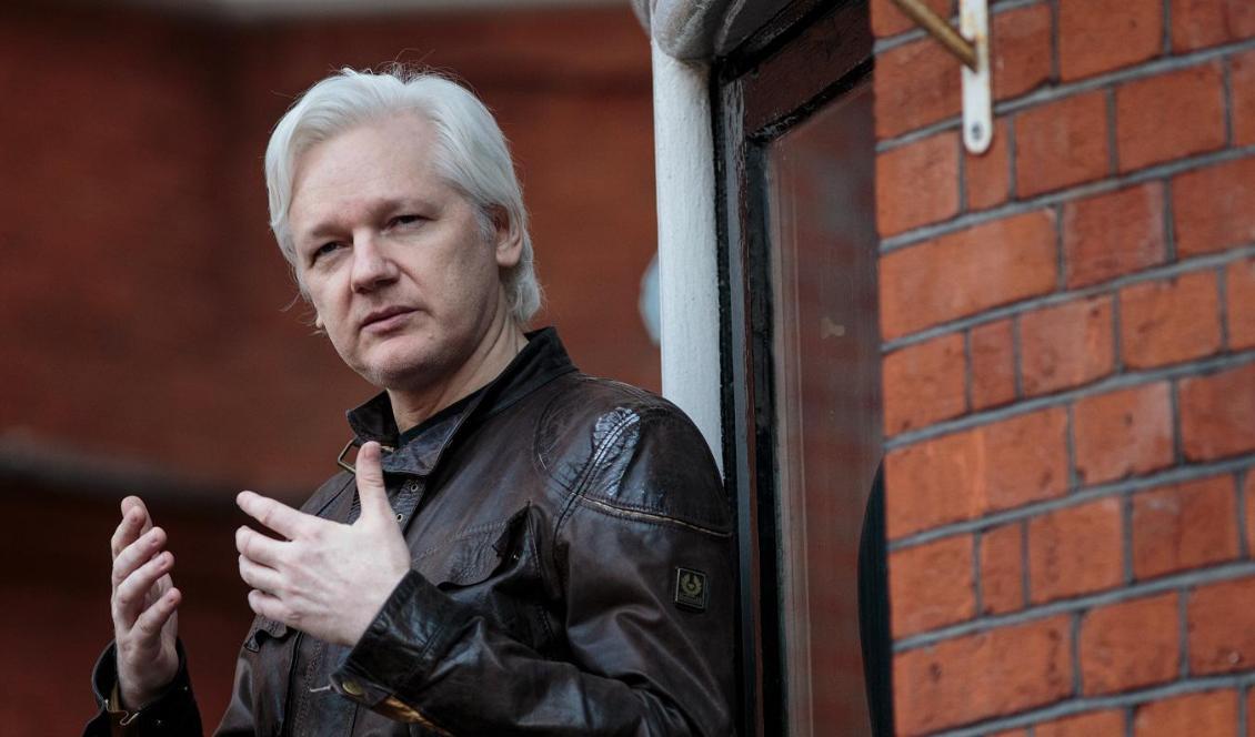
Julian Assange pratar med medier från en balkong vid Ecuadors ambassad i London den 19 maj 2017. Foto: Jack Taylor/Getty Images                                                
