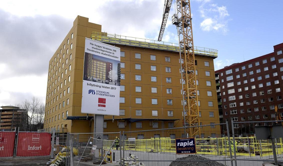 Nya studentbostäder byggs i Huvudsta norr om Stockholm. Foto: Janerik Henriksson/TT-arkivbild