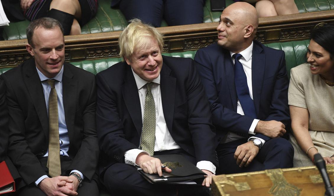 Storbritanniens premiärminister Boris Johnson vid debatten i underhuset, som formellt inledde sitt arbetsår på torsdagen. Foto: Jessica Taylor/UK Parliament/AP/TT