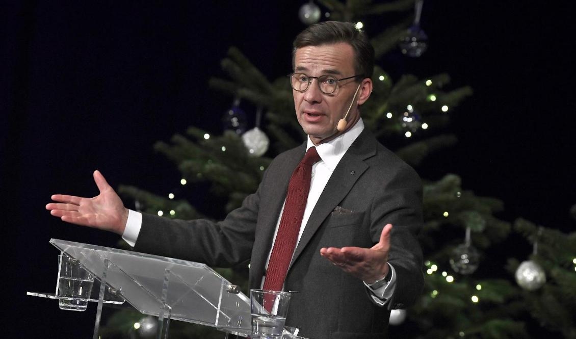 Moderaternas partiledare Ulf Kristersson (M) håller sitt jultal i Stockholm. Foto: Claudio Bresciani/TT