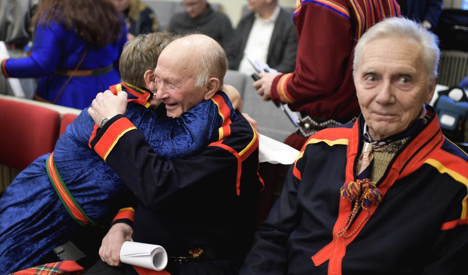 Bild från när högsta domstolen meddelade domen i det uppmärksammade målet mellan staten och Girjas sameby. Foto: Anders Wiklund/TT