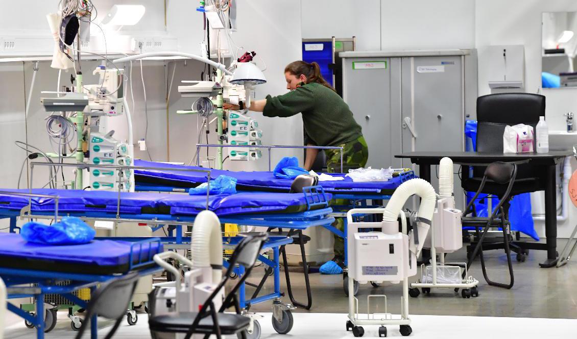 Fältsjukhuset som byggts upp i Stockholmsmässan i Älvsjö avvecklas. Foto: Jonas Ekströmer/TT-arkivbild