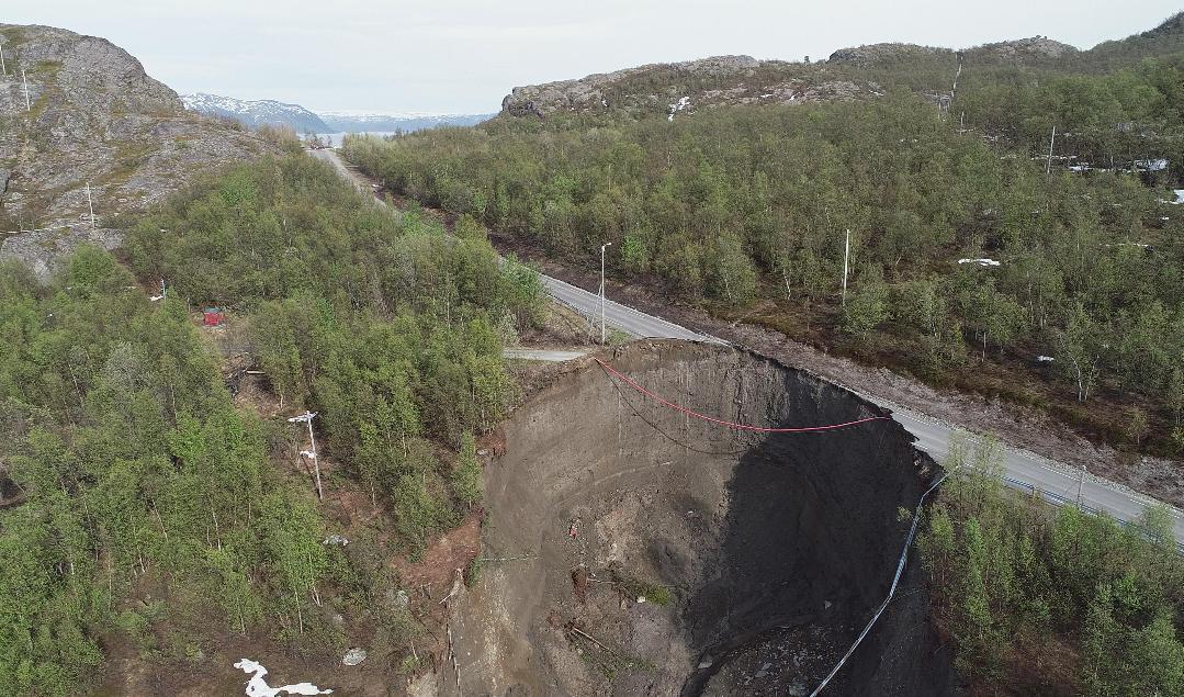 Det senaste raset längs gamla E6:an i Alta i norra Norge. Foto: Anders Bjordal/NVE/TT