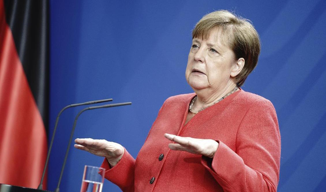 Sanktionerna mot Ryssland ligger kvar, berättade Tysklands förbundskansler Angela Merkel efter fredagens videomöte med EU-toppar. Foto: Kay Nietfeld/AP/TT