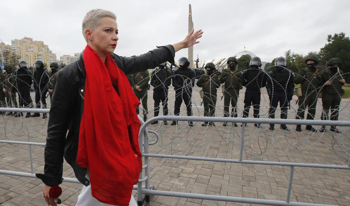 Maria Kolesnikova under protester i Minsk i augusti. Arkivbild. Foto: Dmitrij Lovetskij/AP/TT