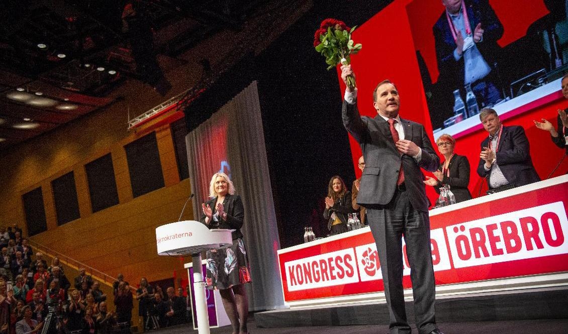 Socialdemokraternas partiledare Stefan Löfven (S) talar på Socialdemokraternas partikongress i Örebro 2019. Foto: Filip Erlind/TT