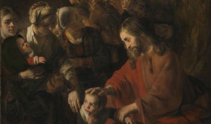 Detalj av Nicolaes Maes "Kristus välsignar barnen" från runt 1652–3, by Nicolaes Maes. Olja på duk. National Gallery, London.