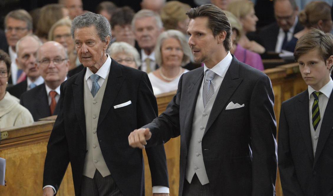 Walther Sommerlath till vänster tillsammans med sonen Patrick Sommerlath och sonsonen Leopold Lundén Sommerlath vid prins Oscars dop 2016. Arkivbild. Foto: Jonas Ekströmer/TT