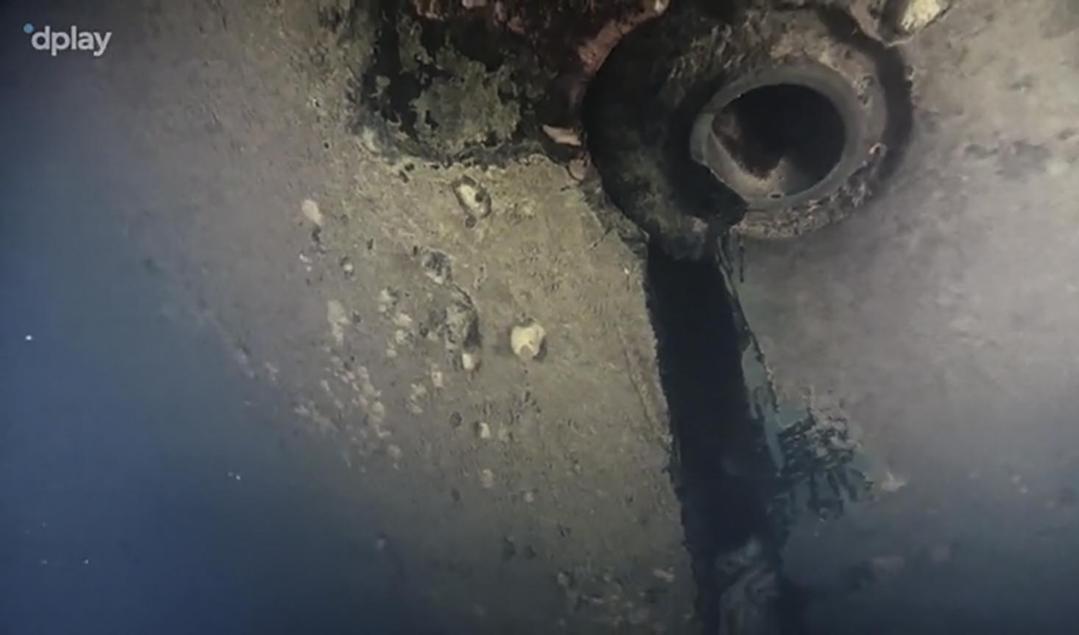 Bild ur den dokumentärserie som kom med uppgifter om ett hål i skrovet på Estonia, som sjönk 1994. Bilden tagen med hjälp av dykrobot. Foto: Dplay/TT