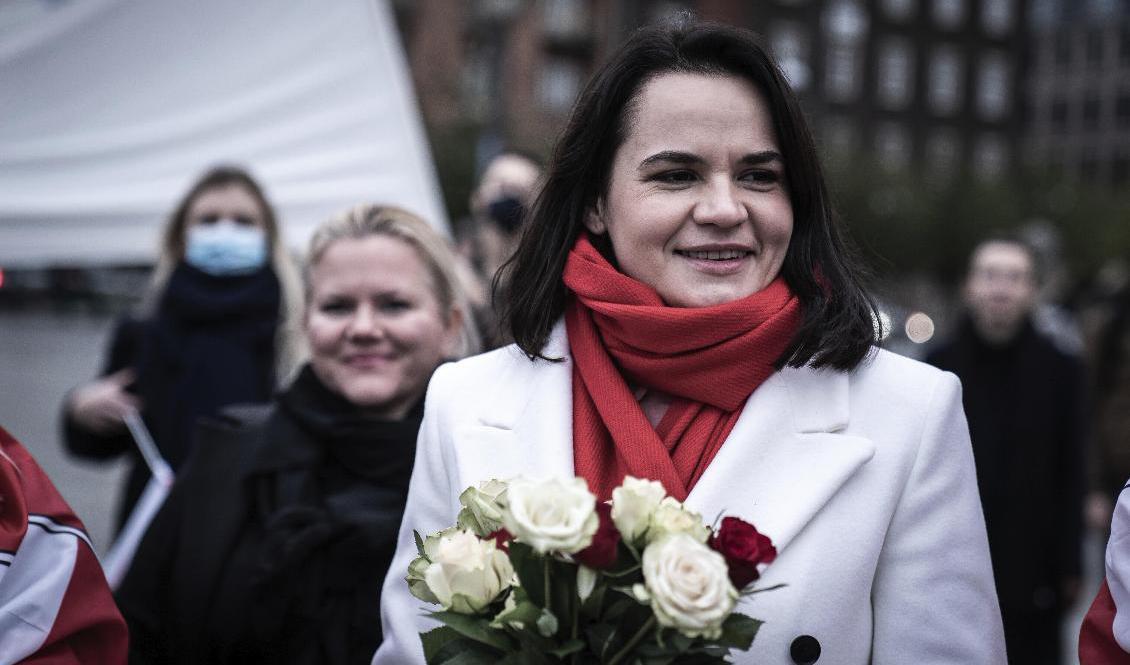 Den belarusiska oppositionsledaren Svetlana Tichanovskaja under ett besök i Köpenhamn den 23 oktober. Foto: Emil Helms/AP/TT
