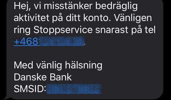 Ett sms som skickats i samband med försök till telefonbedrägerier. Foto: Polisen