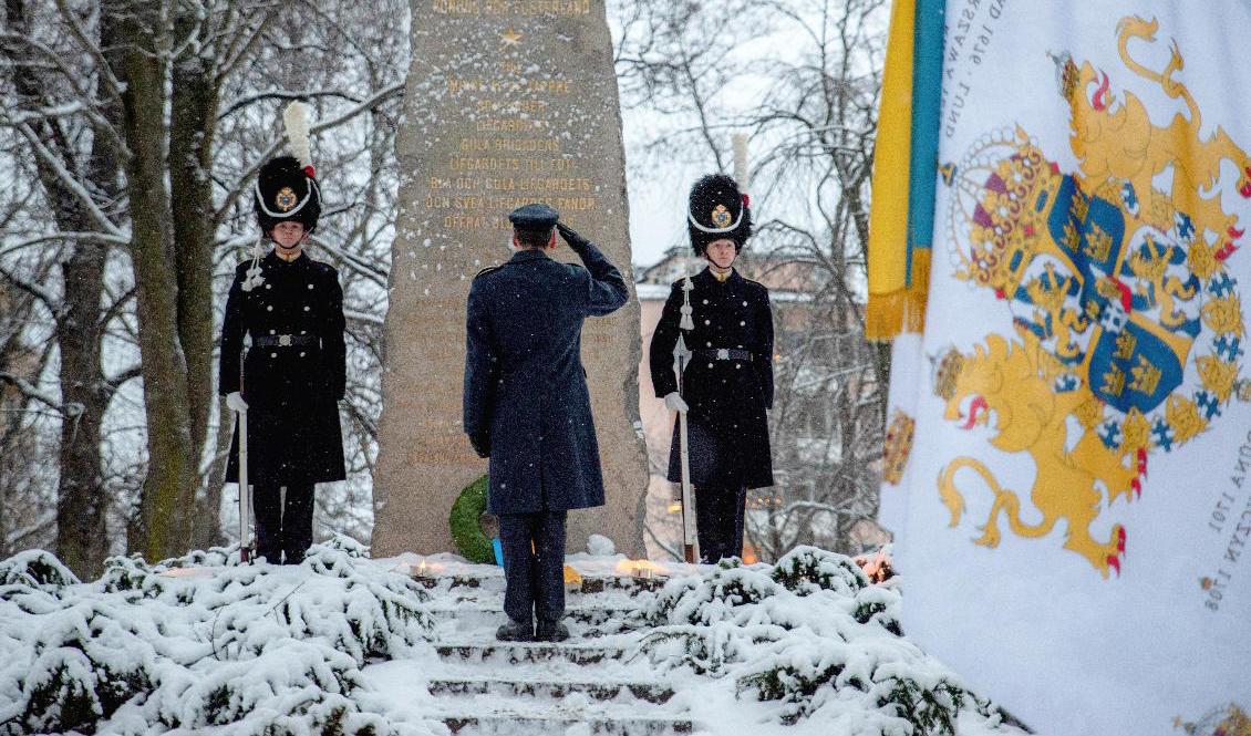 Regementschefen Stefan Nacksten vid en ceremoni vid Gustav Adolf-kyrkan för att uppmärksamma Livgardets 500-årsjubileum. Foto: Svante Rinalder/Försvarsmakten