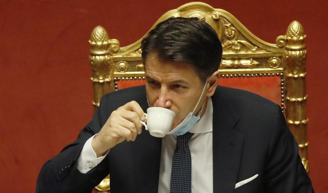 Giuseppe Conte. Bild från förtroendeomröstning i senaten i förra veckan. Foto: Alessandra Tarantino/AP/TT