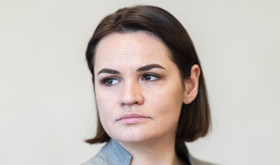 Belarus oppositionsledare Svetlana Tichanovskaja under ett besök i schweiziska Bern den 9 mars. Foto: Alessandro della Valle/AP/TT