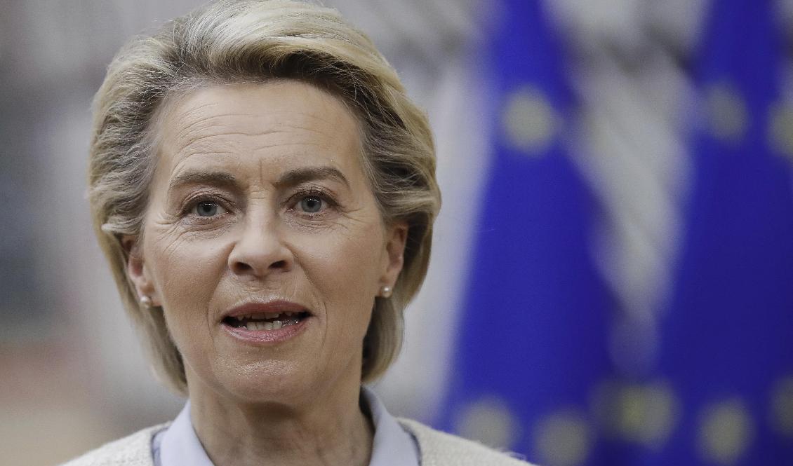 "Ett skandalöst beteende", säger EU-kommissionens ordförande Ursula von der Leyen om nedtvingandet av ett Ryanairflygplan i Minsk i Belarus. Foto: Olivier Hoslet/AP/TT