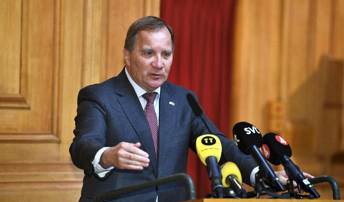 Statsminister Stefan Löfven (S) under pressträffen efter dagens talmansrunda. Foto: Claudio Bresciani/TT