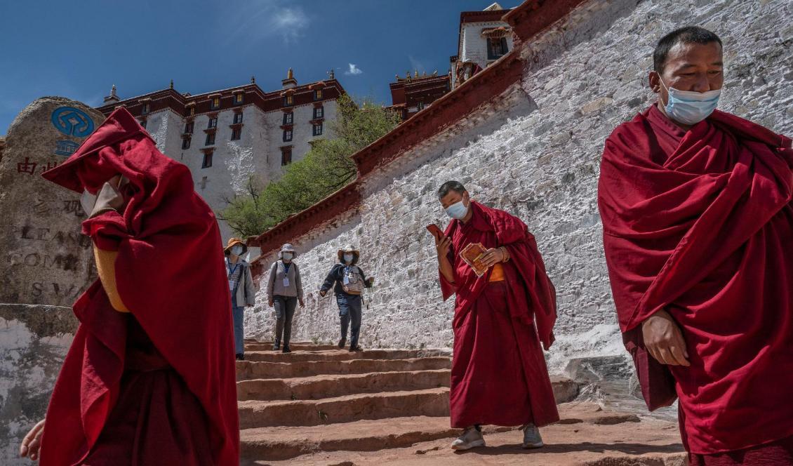 Det berömda Potalapalatset i Lhasa i Tibet, under ett av den kinesiska regimen organiserat besök för journalister, den 1 juni 2021. Foto: Kevin Frayer/Getty Images