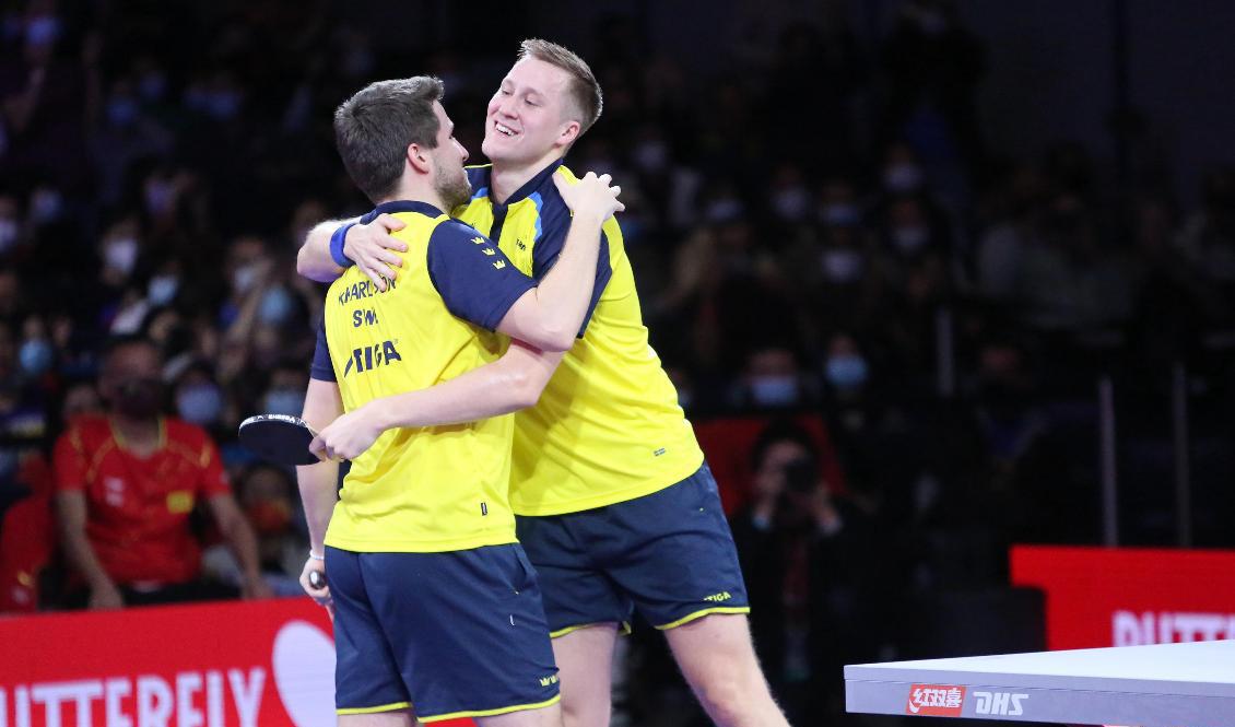 Mattias Falck och Kristian Karlsson är världsmästare i bordtennis. Arkivbild. Foto: Per Hällström/TT
