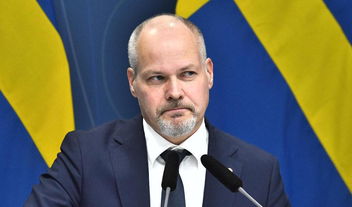 Justitie- och inrikesminister Morgan Johansson (S) presenterar förslag på åtgärder för brottsbekämpning genom att säkra bevis. Foto: Claudio Bresciani/TT