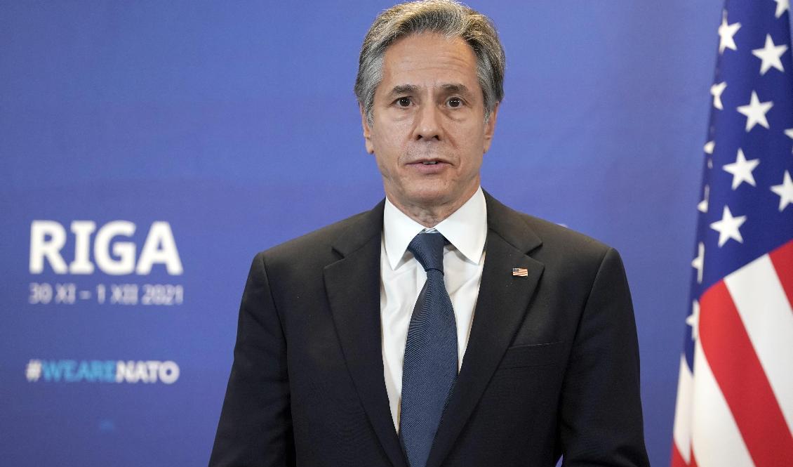 USA:s utrikesminister Antony Blinken på Natomöte i Riga. Foto: Roman Koksarov/Pool via AP/TT