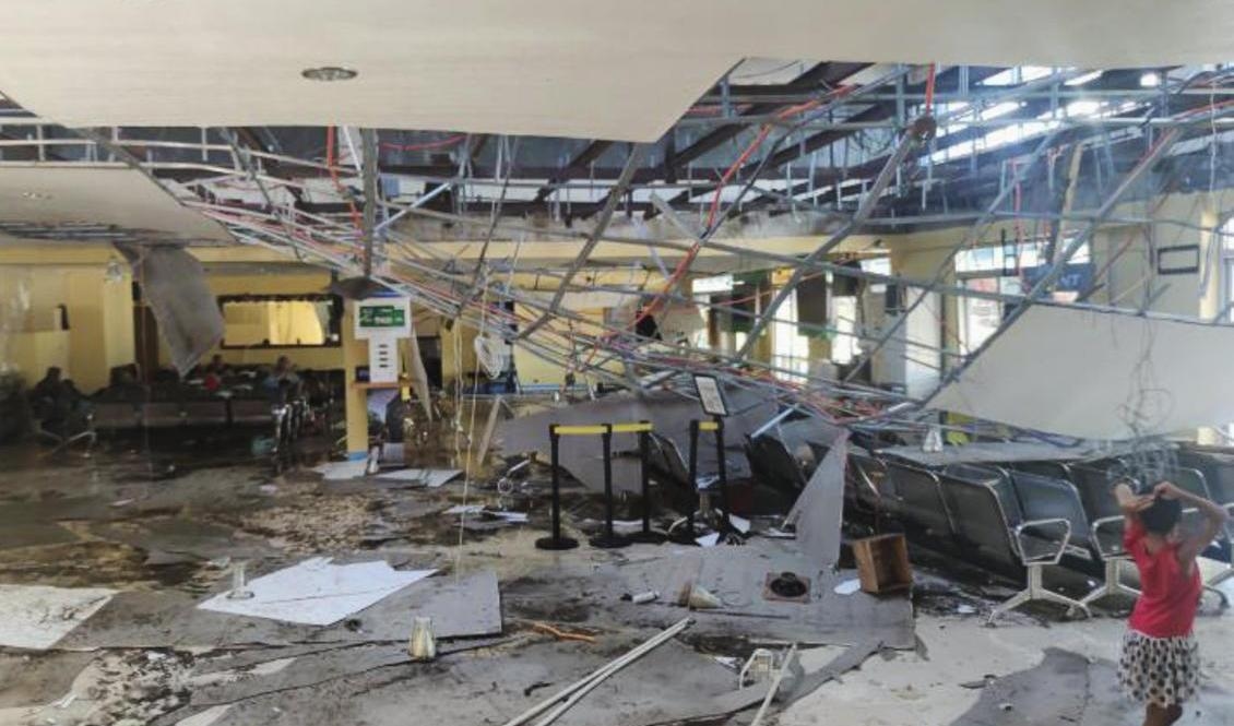 Flygplatsen vid Siargao förstördes i stormen. Arkivbild. Foto: AP/TT