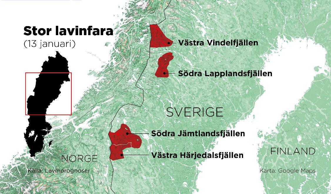 Lavinvarningar den 13 januari. Foto: Johan Hallnäs/TT