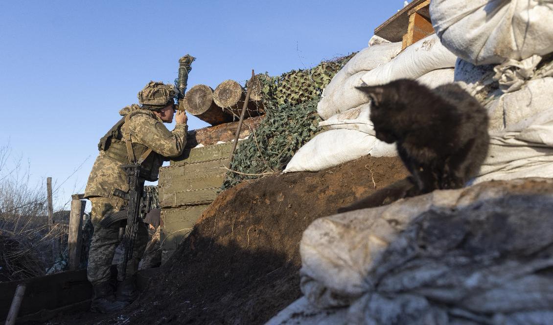 En ukrainsk soldat vid gränsen till länet Donetsk. Arkivbild. Foto: Andriy Dubchak/AP/TT