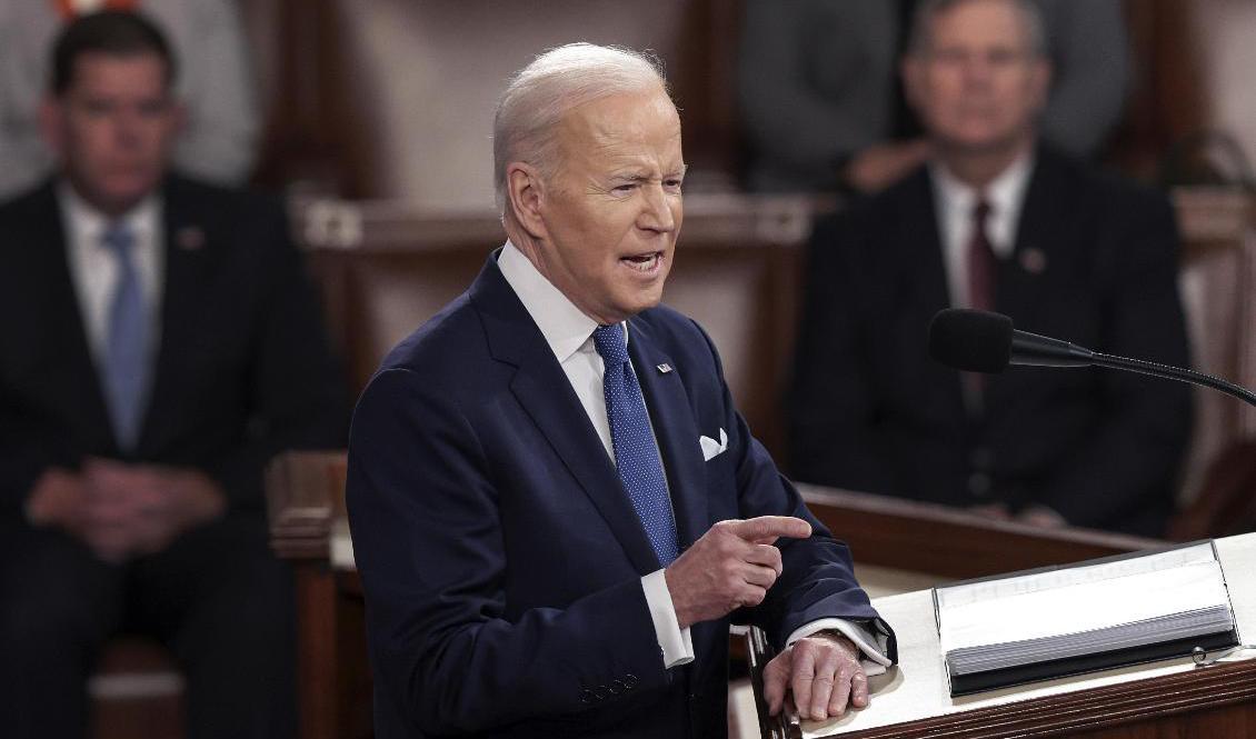 USA:s president Joe Biden under sitt "State of the union"-tal. Foto: Win McNamee/AP/TT