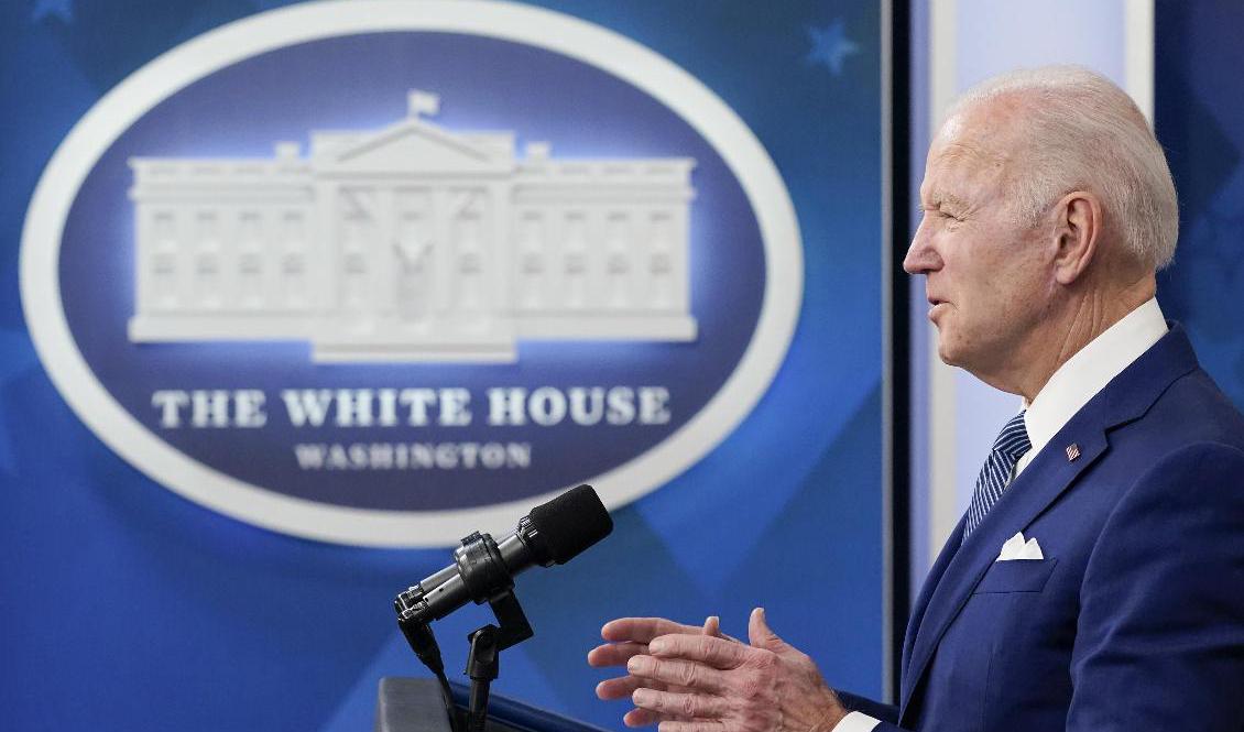 President Joe Biden har beslutat om ett amerikanskt förbud mot import av rysk olja, gas och ryskt kol. Arkivbild Foto: Patrick Semansky AP/TT