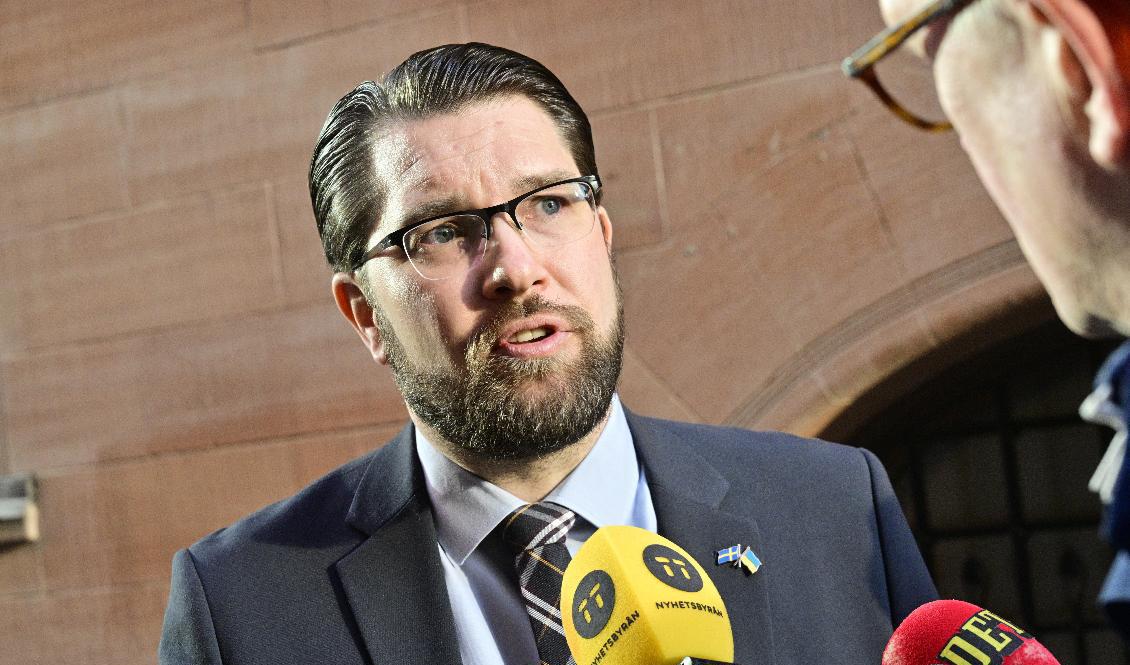 Sverigedemokraterna, med partiledaren Jimmie Åkesson, öppnar för svenskt Natomedlemskap.Arkivbild. Foto: Jonas Ekströmer/TT