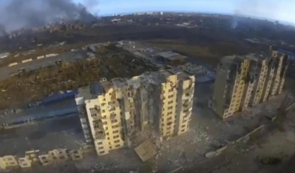 Den ukrainska hamnstaden Mariupol från ovan på ett foto taget i mitten av mars månad. Foto: Arkivbild. AP/TT