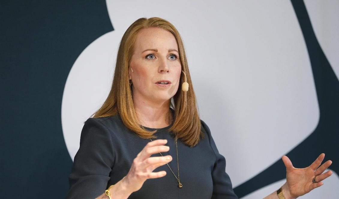 Partiledaren Annie Lööf under en pressträff vid Centerpartiets nationella valupptakt i Stockholm på fredagen. Foto: Christine Olsson/TT