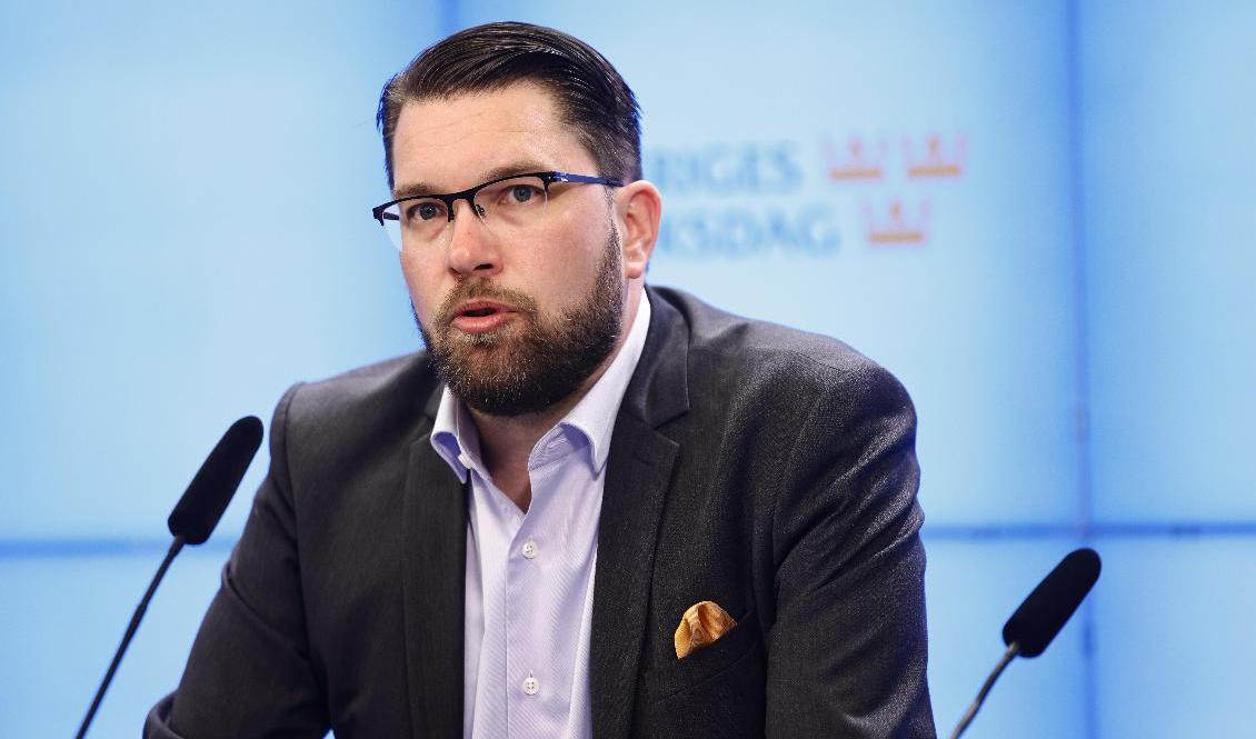 Sverigedemokraternas partiledare Jimmie Åkesson är kritisk till en fråga på årets nationella prov. Arkivbild. Foto: Stefan Jerrevång/TT