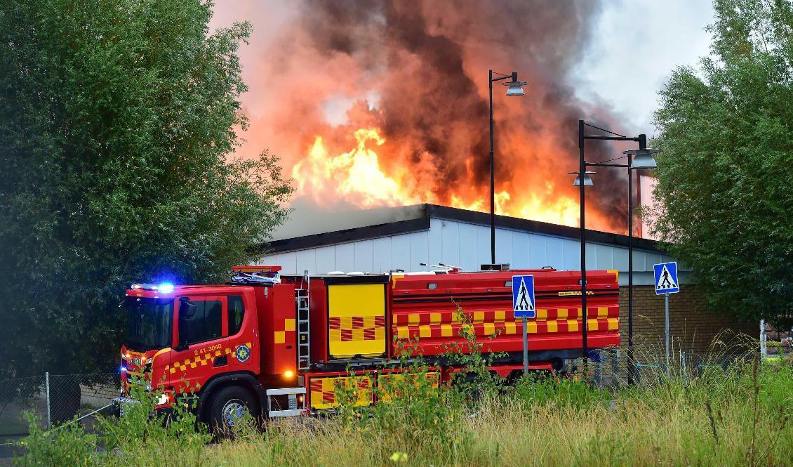 Skolbyggnaden brann ner den 7 juli i fjol. Arkivbild. Foto: Pontus Stenberg/TT