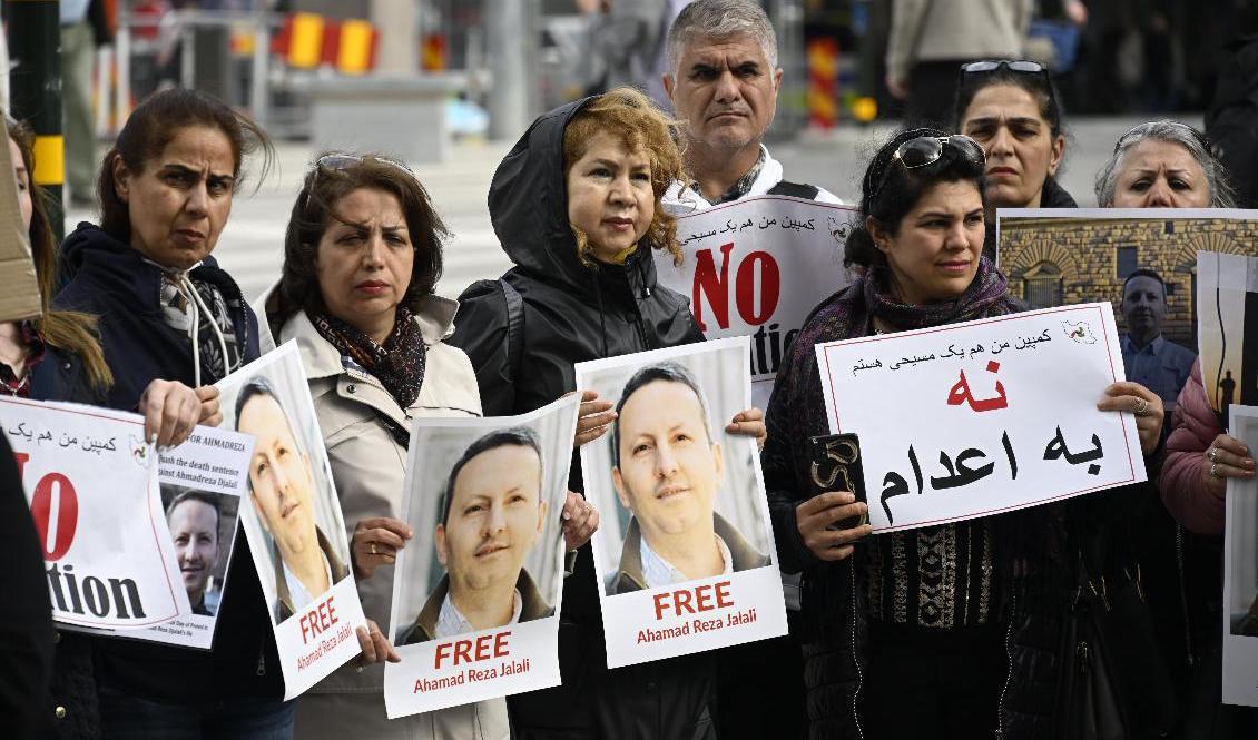En demonstration för den svensk-iranske läkaren och forskaren Ahmadreza Djalali i Stockholm. Arkivbild. Foto: Anders Wiklund/TT