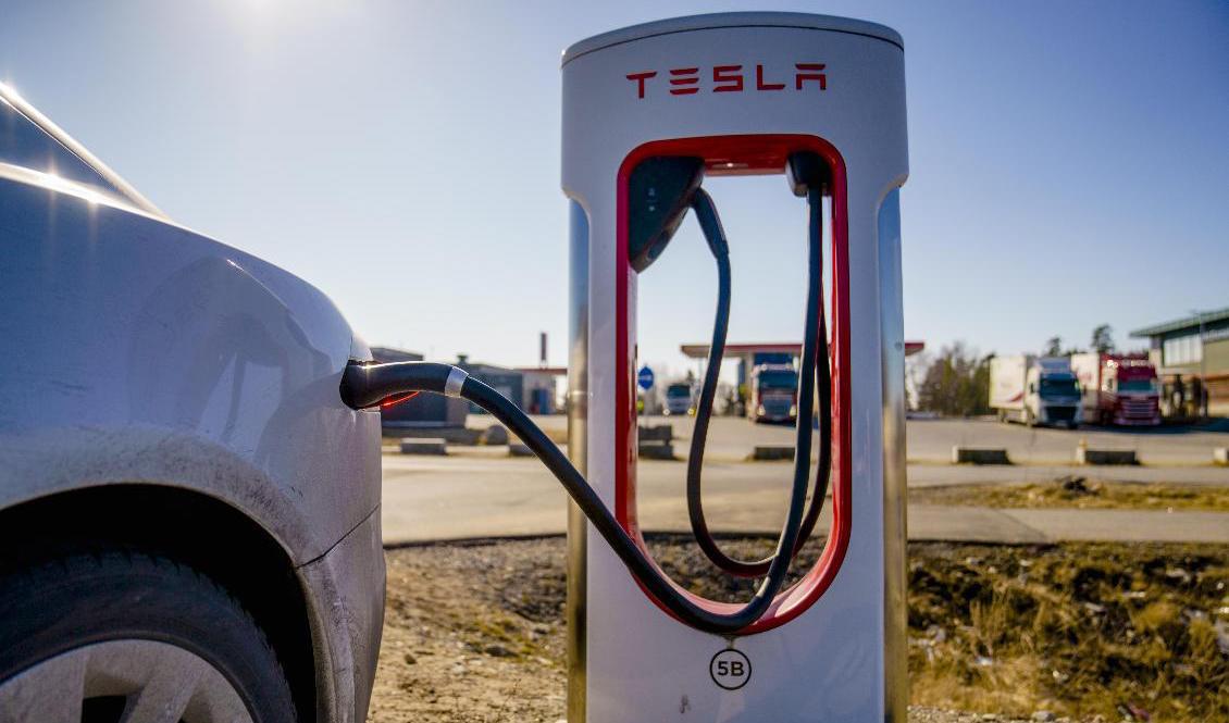 Elbilstillverkaren Tesla steg kraftigt efter besked om kommande nedskärningar. Foto: Stian Lysberg Solum/NTB/TT