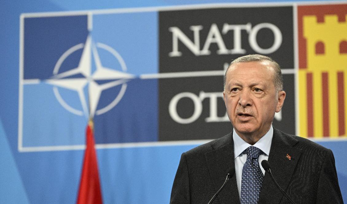 Turkiets president Recep Tayyip Erdogan under sista dagen för Natomötet i Madrid. Foto: Henrik Montgomery/TT