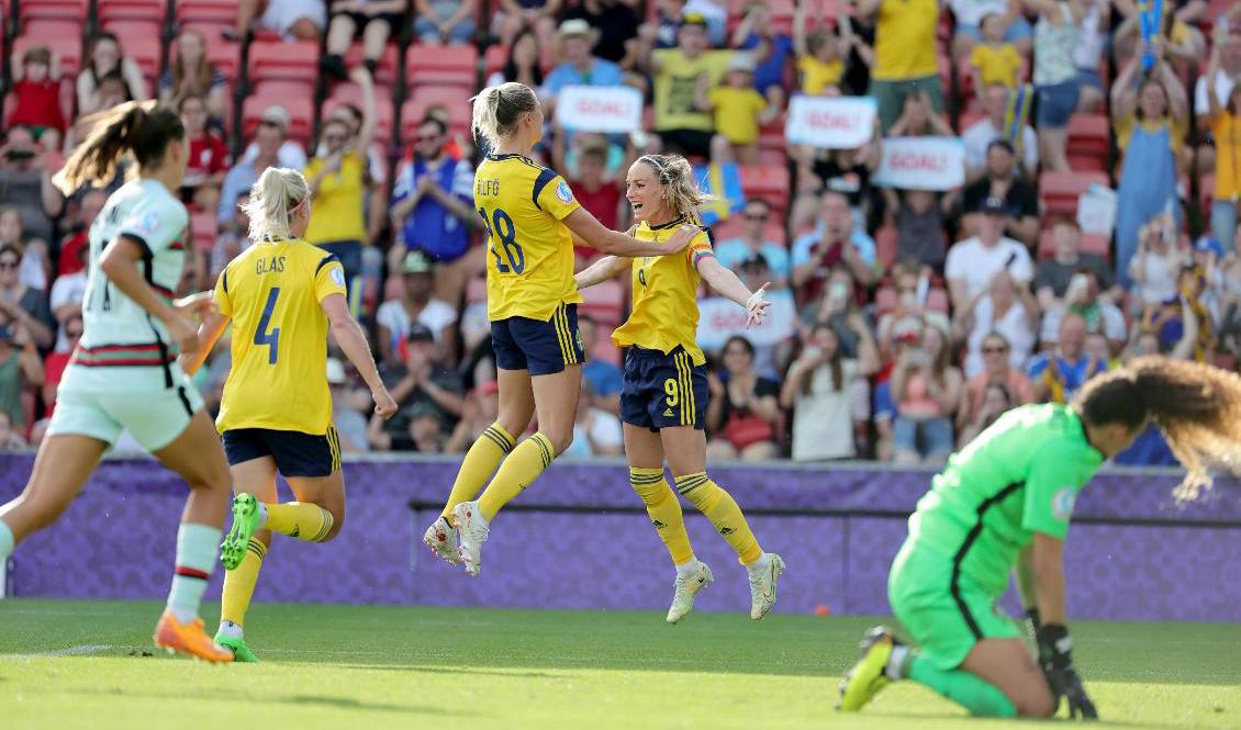 Sverige körde över Portugal i den sista gruppspelsmatchen, och nu väntar kvartsfinal mot än så länge okänt motstånd på fredag. Foto: Adam Ihse/TT