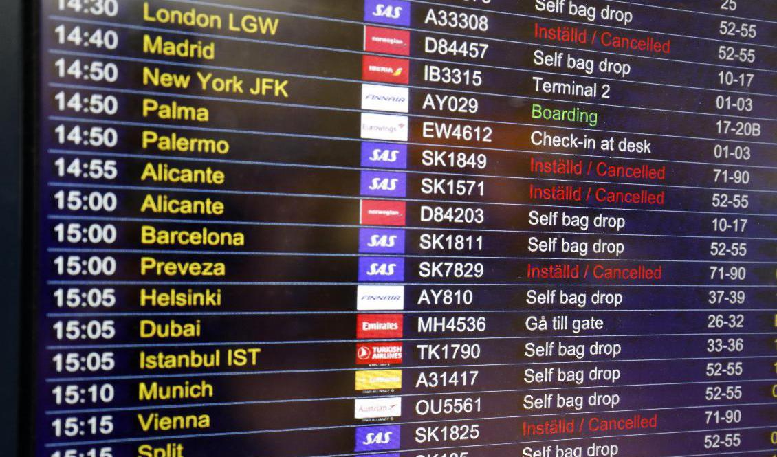 Inställda avgångar på Arlanda under SAS-piloternas strejk tidigare i juli. Arkivbild. Foto: Ali Lorestani/TT