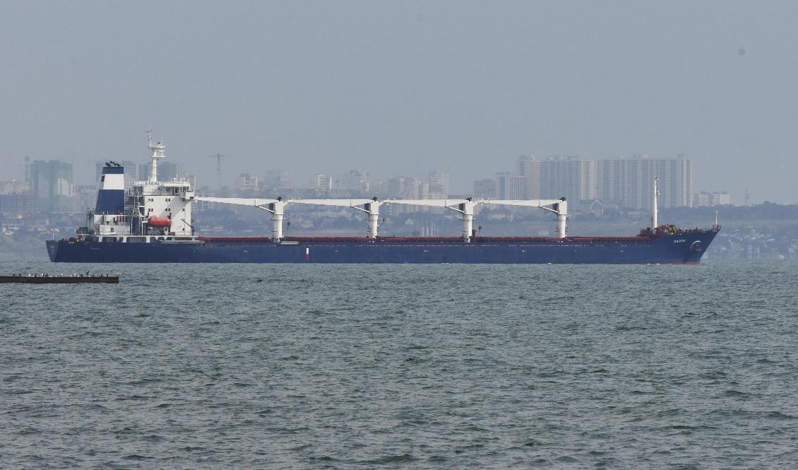 Fartyget Razoni ska enligt turkiska uppgifter nå Istanbul efter midnatt. Foto: Michael Shtekel/AP