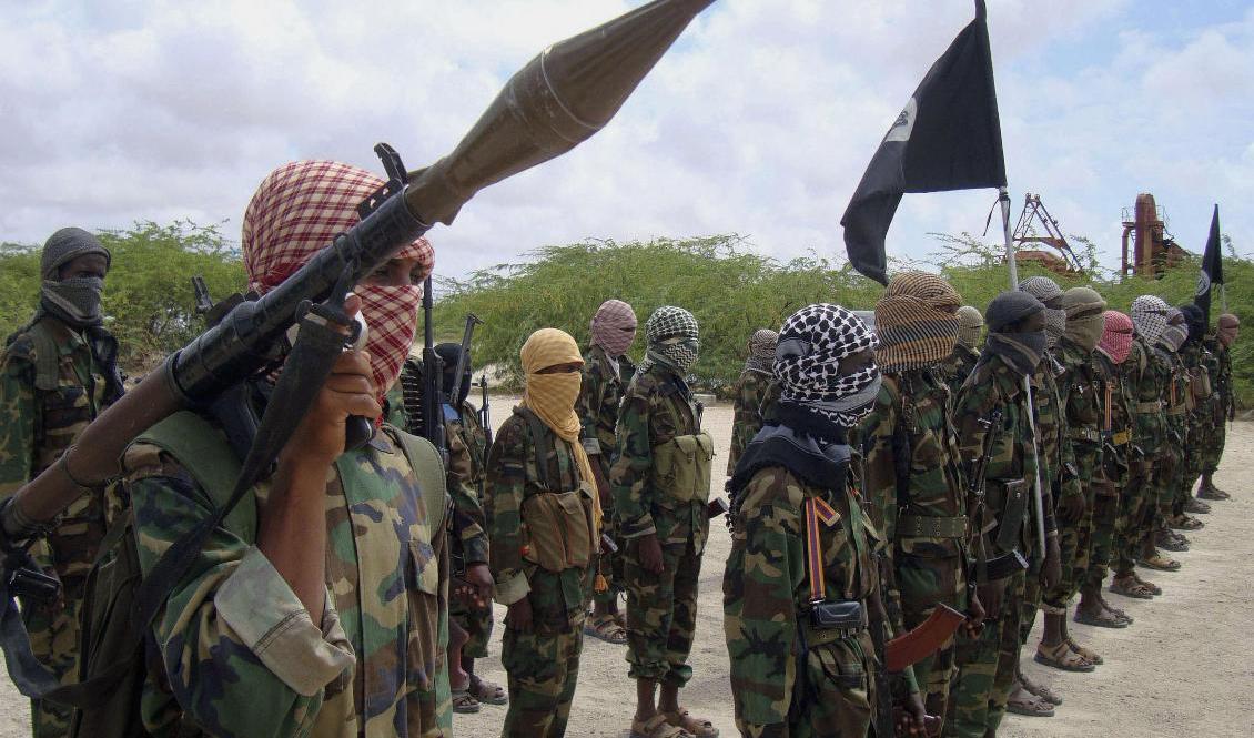 Medlemmar av islamistgruppen al-Shabaab visar upp nya vapen. Arkivbild. Foto: Farah Abdi Warsameh/AP/TT