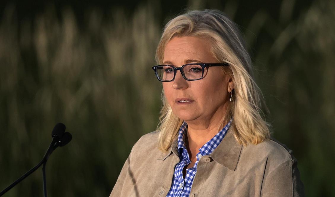 Liz Cheney talar i samband med att hon erkände sig besegrad i primärvalet den 16 augusti 2022 i Jackson i Wyoming. Foto: Alex Wong/Getty Images